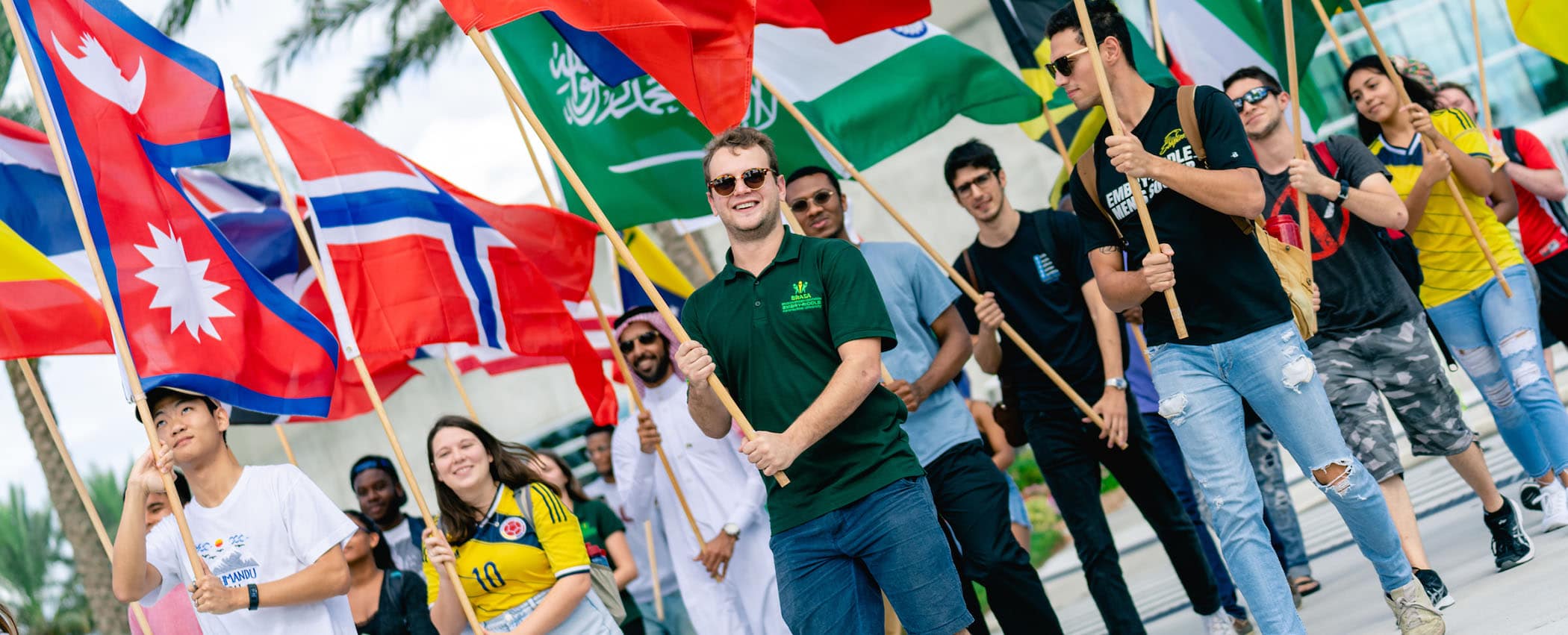 A flag parade for International Spirit Day, Embry-Riddle Aeronautical University's Daytona Beach Campus, November 13, 2018.