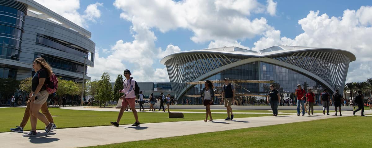 Students walk in front of Student Union.