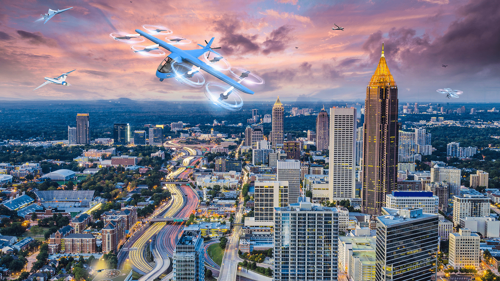 Graphic of small flying taxis