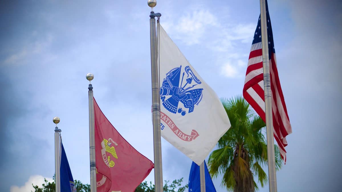 U.S. flag and U.S. Armed Forces flags