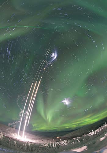 A composite shot of all four rocket experiments
