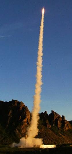 A WADIS-1 sounding rocket launch carrying a science instrument designed and built by ERAU faculty and students