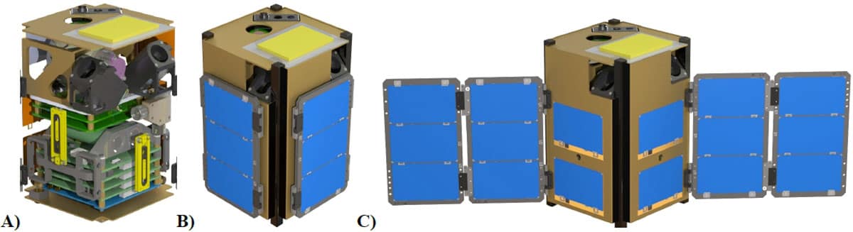 A diagram that shows the various parts and functions of the LLITED CubeSat