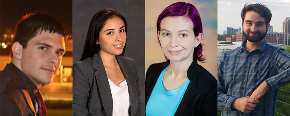 Fulbright recipients Albert Manero II, Estefania Bohorquez, Lin Rossmann and Zachary Stein