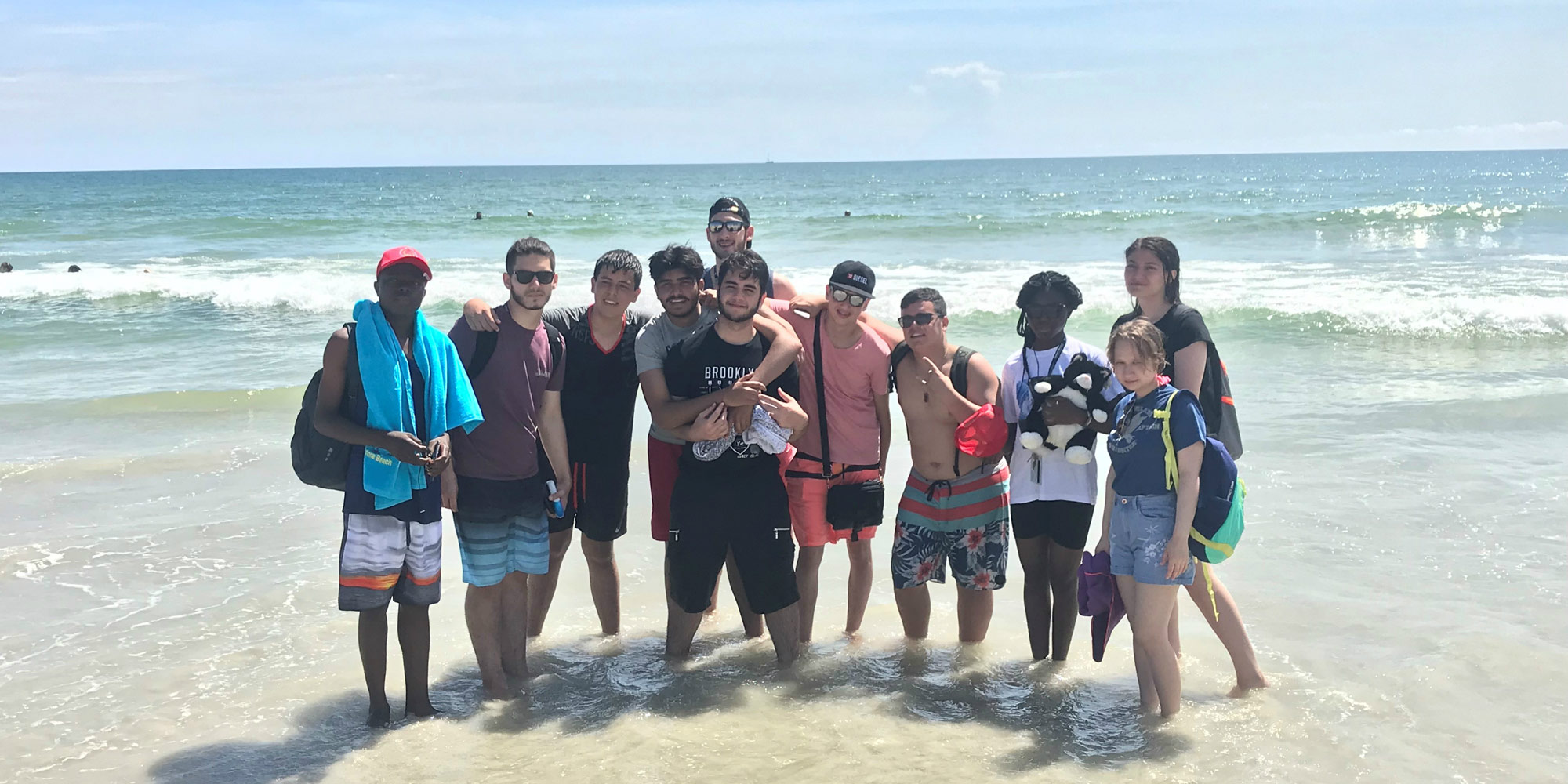 students at the beach