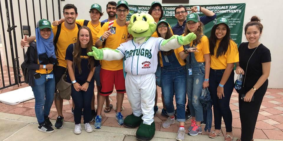 students at a baseball game