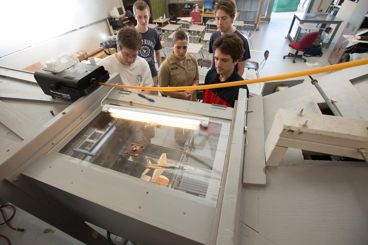 Students in the College of Engineering Wind Tunnel Lab