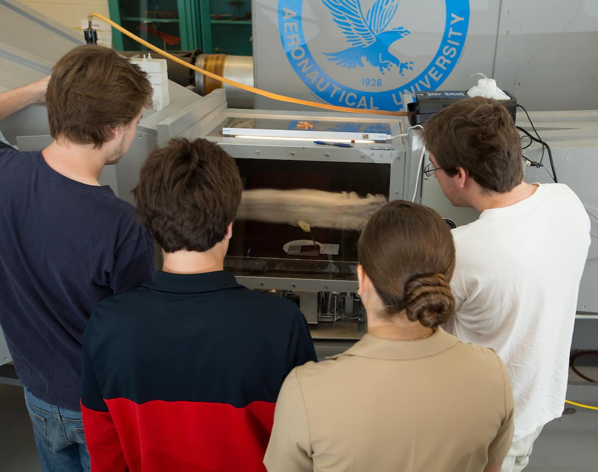 Students in the College of Engineering Wind Tunnel Lab
