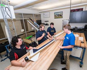 Students work on experimental rocket propulsion motors in the Experimental Rocket Propulsion Lab.