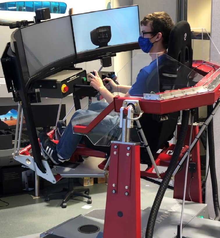 Student on a flight simulator