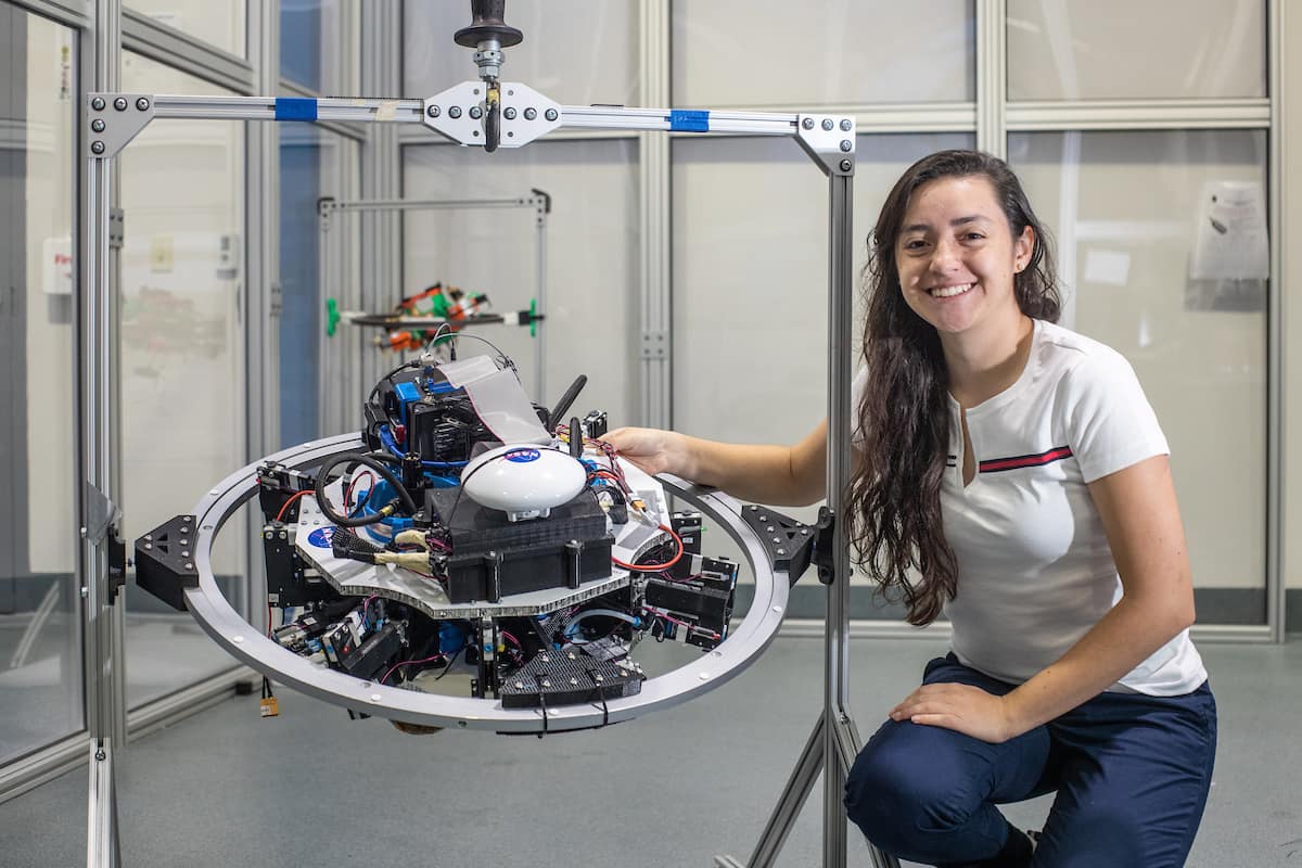 A woman in the Advanced Dynamics and Control Laboratory.