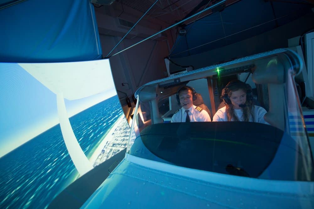 students in the Advanced Flight Simulation Center