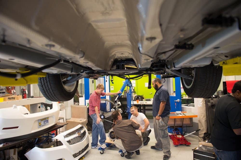 students in the Advanced Vehicles Green Garage