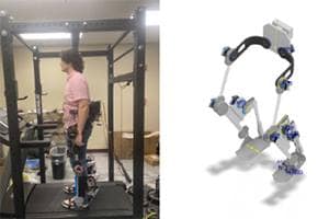 Fig. 1: The eight-degrees-of-freedom (8-DOF) portable full lower-limb exoskeleton