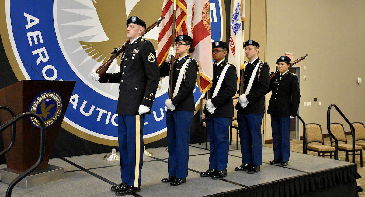 Color Guard performs during Army Commissioning at Embry-Riddle Daytona Beach.