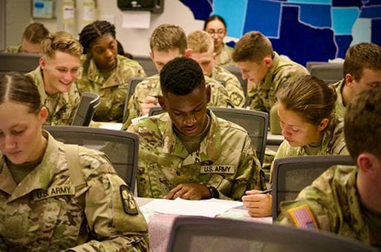 Group of Army Cadets studying