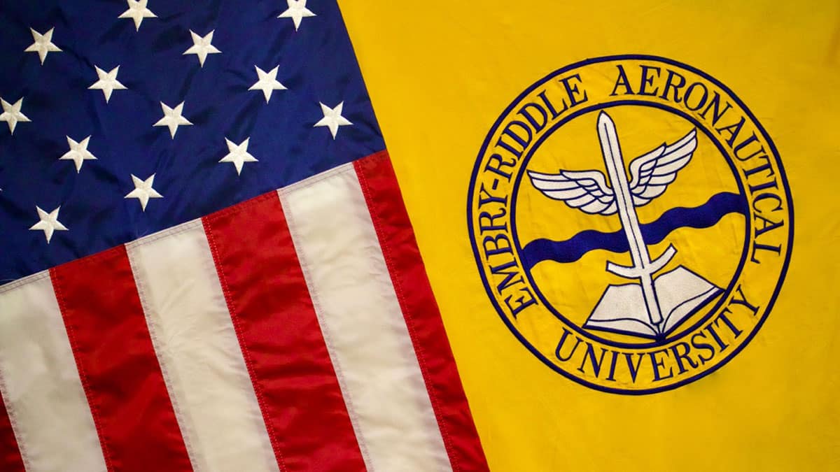 U.S. flag and Embry-Riddle flag