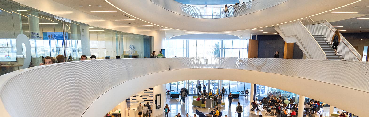 Photo of inside of Student Union from the second floor.