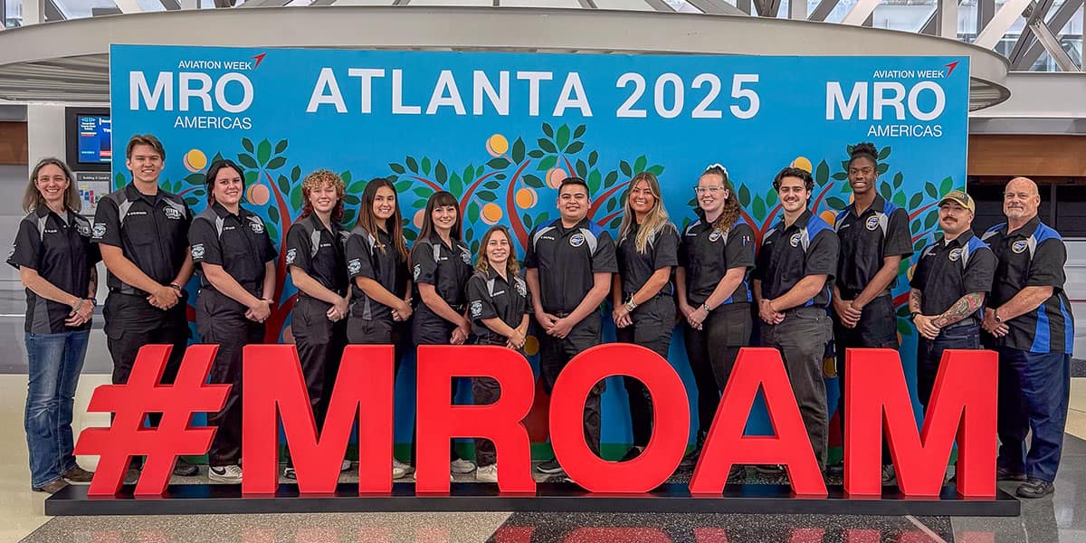 Embry-Riddle teams pose for a group shot at the 2025 Aerospace Maintenance Competition