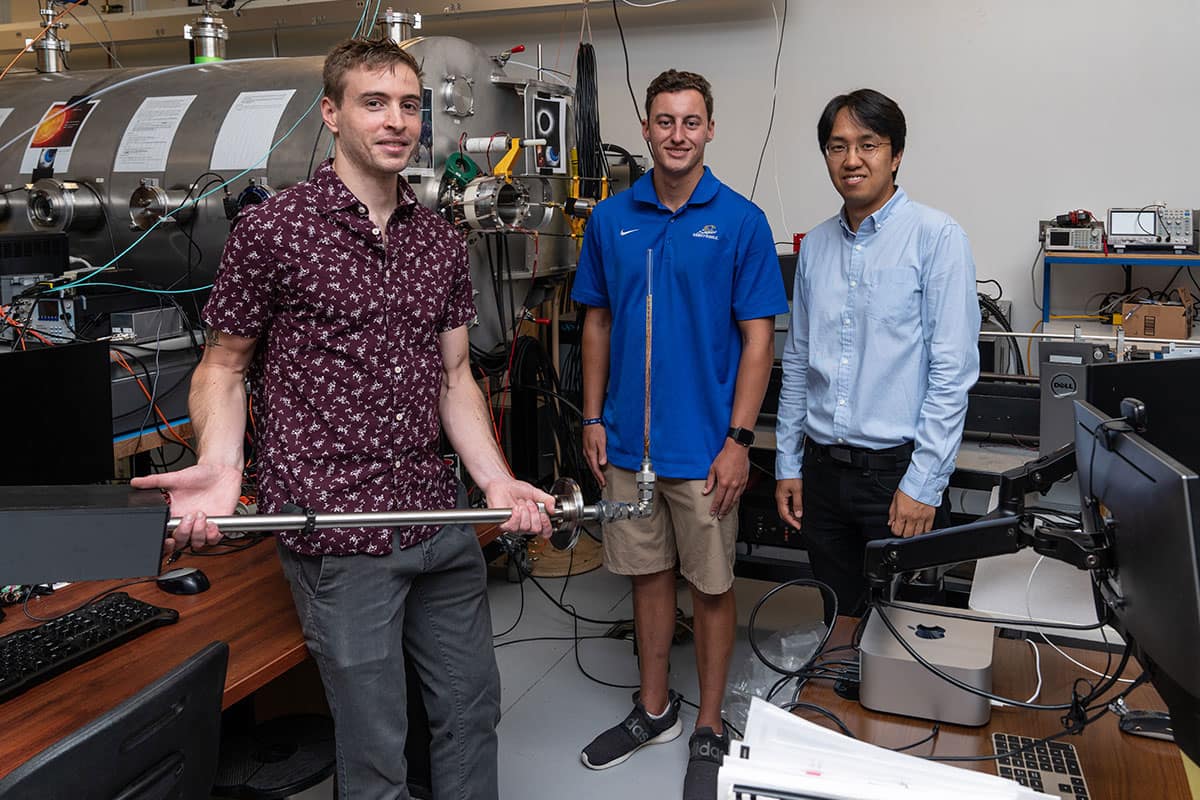 The fusion energy team: Christopher Lamb, Connor Castleberry and Dr. Byonghoon Seo